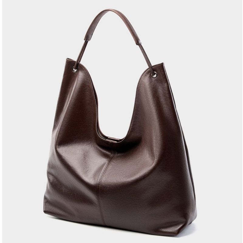 Women's Minimalist Cowhide Leather Hobo Shoulder Bag With Magnetic Closure