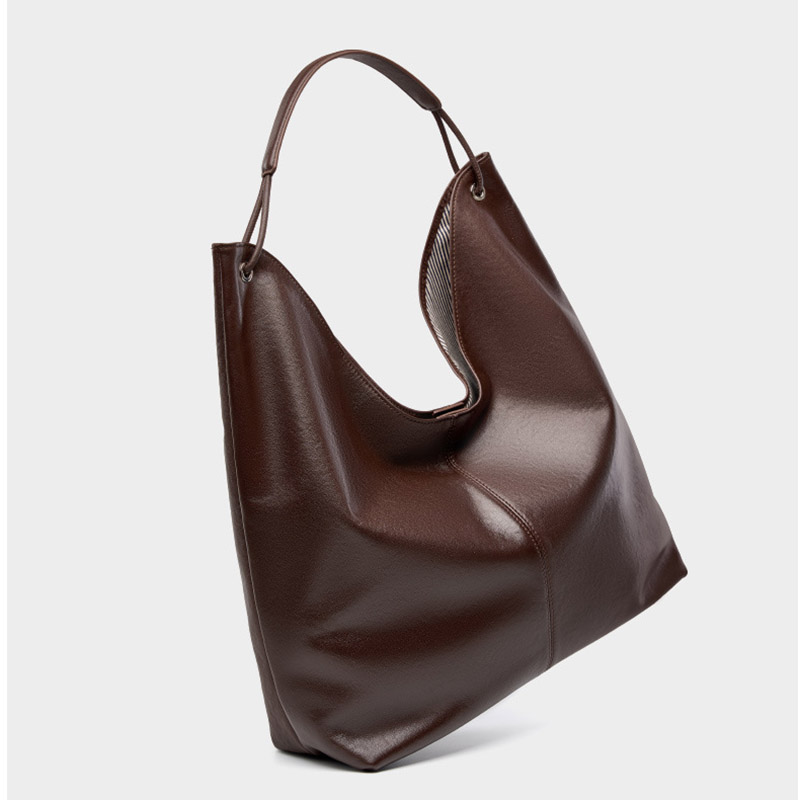 Women's Minimalist Cowhide Leather Hobo Shoulder Bag With Magnetic Closure