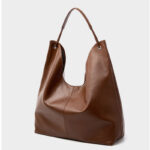 Women's Minimalist Cowhide Leather Hobo Shoulder Bag With Magnetic Closure