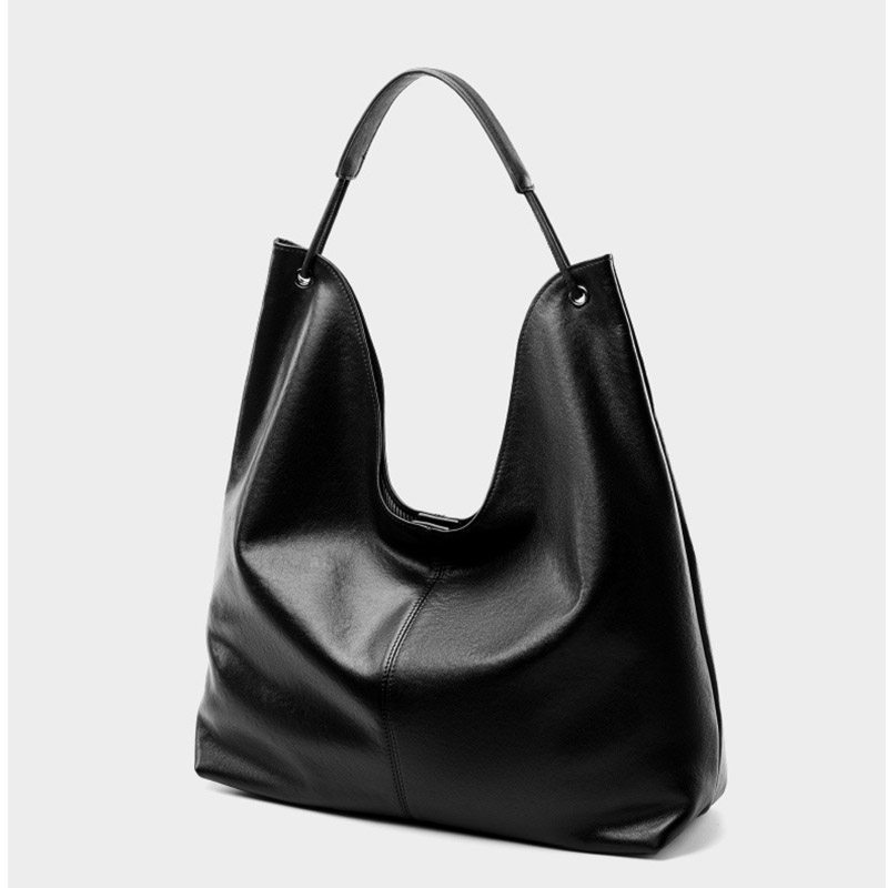 Women's Minimalist Cowhide Leather Hobo Shoulder Bag With Magnetic Closure
