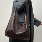 Women's Minimalist Cowhide Leather Hobo Shoulder Bag With Magnetic Closure