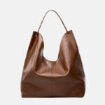 Women's Minimalist Cowhide Leather Hobo Shoulder Bag With Magnetic Closure