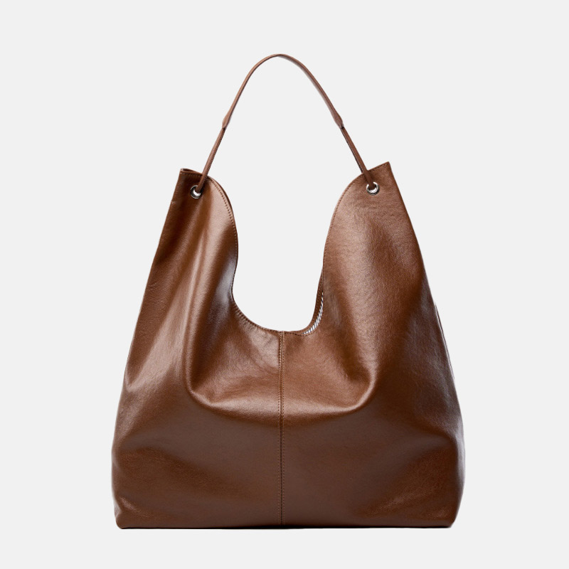Women's Minimalist Cowhide Leather Hobo Shoulder Bag With Magnetic Closure