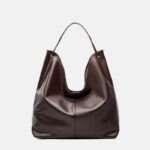 Women's Minimalist Cowhide Leather Hobo Shoulder Bag With Magnetic Closure