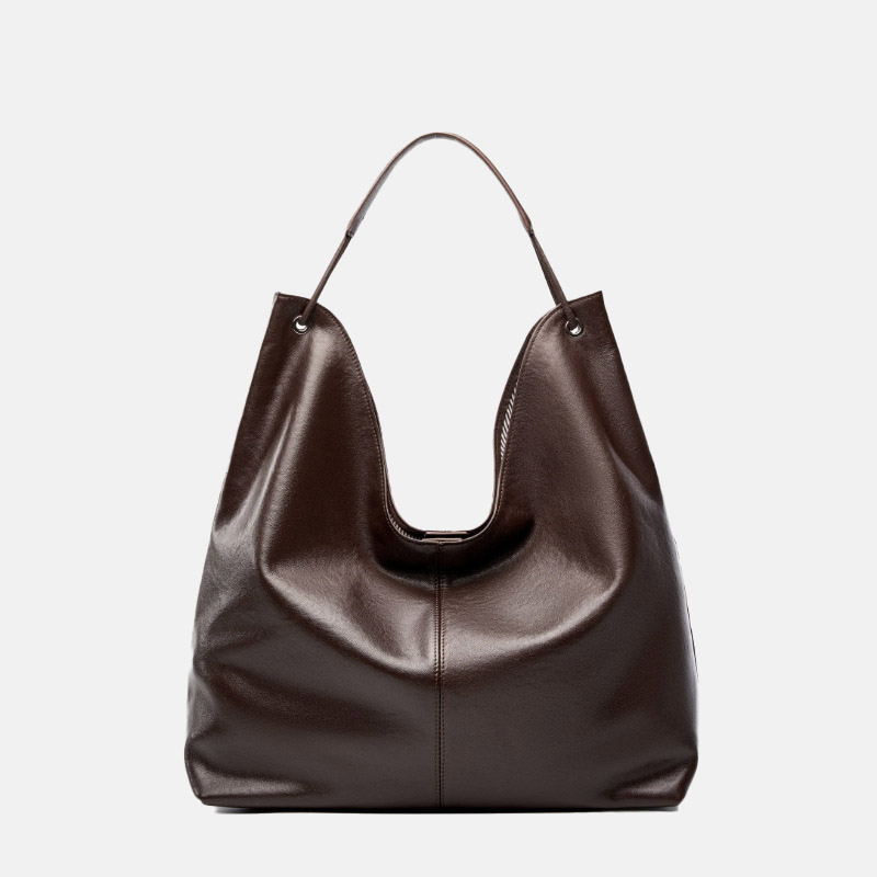 Women's Minimalist Cowhide Leather Hobo Shoulder Bag With Magnetic Closure