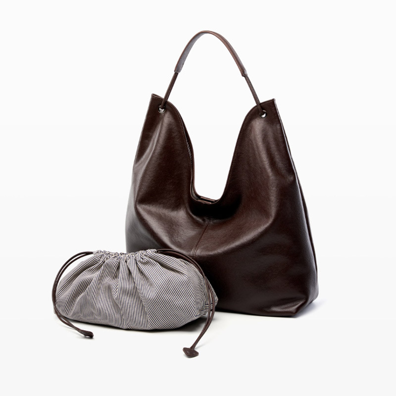Women's Minimalist Cowhide Leather Hobo Shoulder Bag With Magnetic Closure