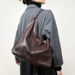 Women's Minimalist Cowhide Leather Hobo Shoulder Bag With Magnetic Closure