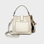 Women's Minimalist Full-Grain Leather Crossbody Shoulder Strap Bucket Handbag With Buckle Closure