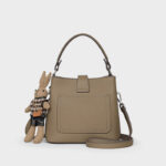 Women's Minimalist Full-Grain Leather Crossbody Shoulder Strap Bucket Handbag With Buckle Closure