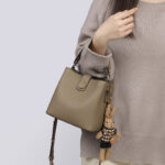 Women's Minimalist Full-Grain Leather Crossbody Shoulder Strap Bucket Handbag With Buckle Closure