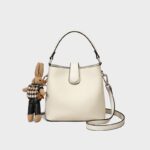 Women's Minimalist Full-Grain Leather Crossbody Shoulder Strap Bucket Handbag With Buckle Closure