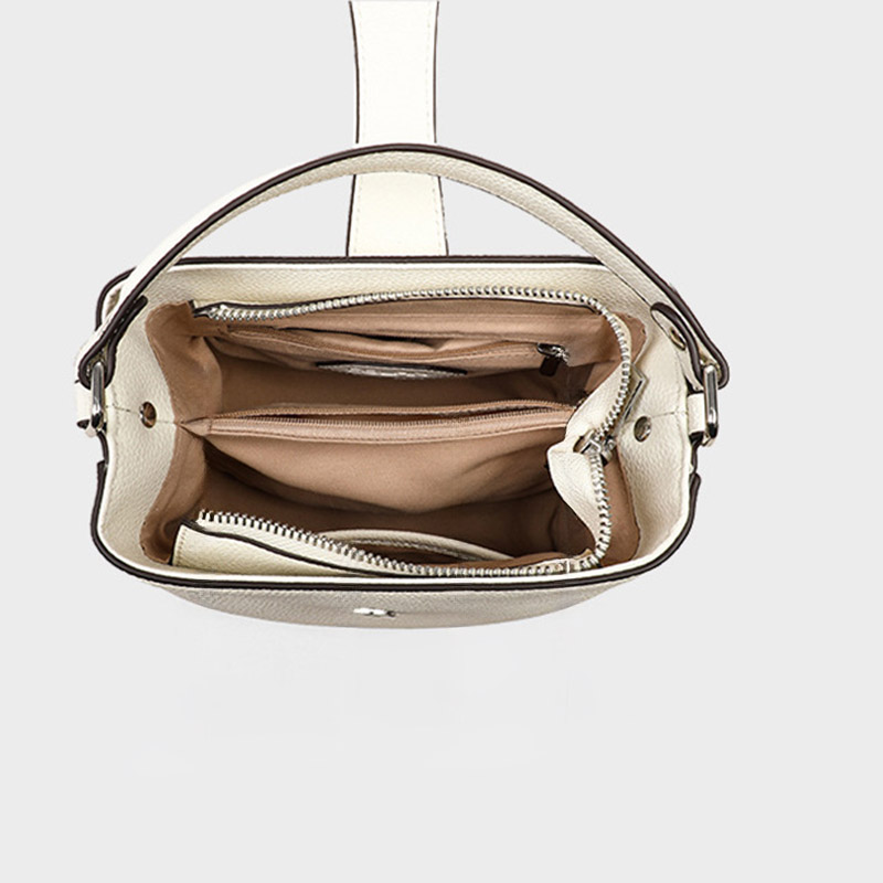 Women's Minimalist Full-Grain Leather Crossbody Shoulder Strap Bucket Handbag With Buckle Closure