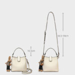 Women's Minimalist Full-Grain Leather Crossbody Shoulder Strap Bucket Handbag With Buckle Closure