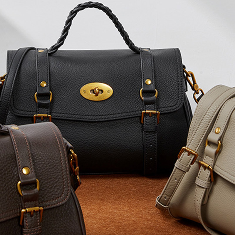 Sac à main en cuir de grain supérieur tressé pour femmes, avec bandoulière et quincaillerie dorée