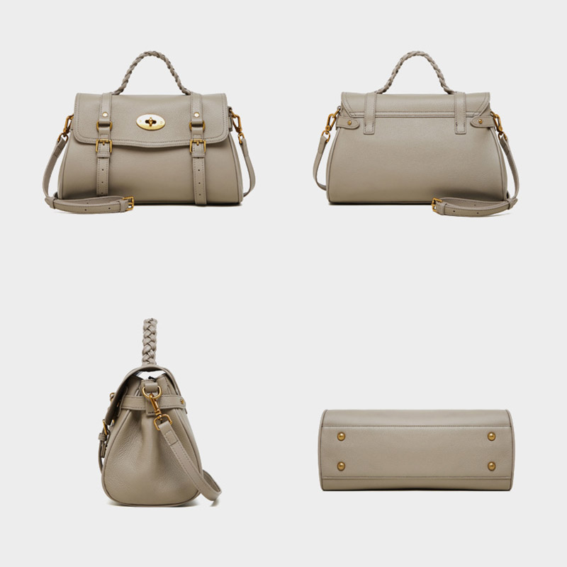 Sac à main en cuir de grain supérieur tressé pour femmes, avec bandoulière et quincaillerie dorée