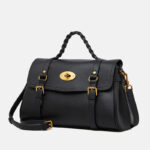 Sac à main en cuir de grain supérieur tressé pour femmes, avec bandoulière et quincaillerie dorée