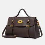 Sac à main en cuir de grain supérieur tressé pour femmes, avec bandoulière et quincaillerie dorée