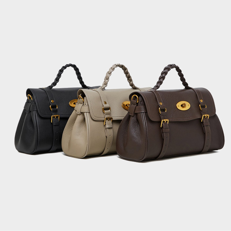 Sac à main en cuir de grain supérieur tressé pour femmes, avec bandoulière et quincaillerie dorée
