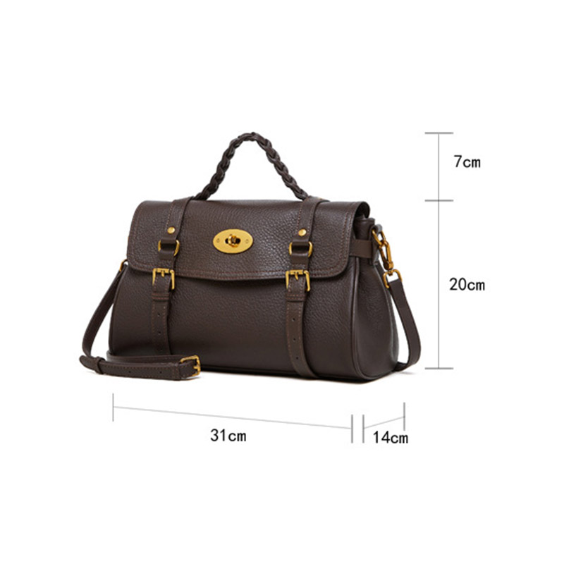 Sac à main en cuir de grain supérieur tressé pour femmes, avec bandoulière et quincaillerie dorée