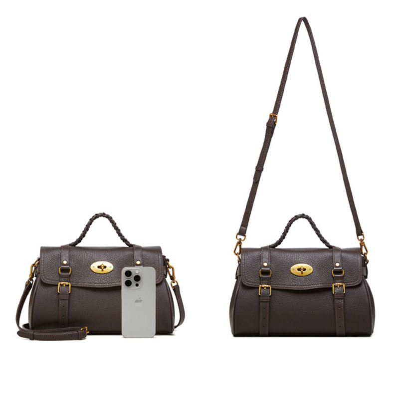 Sac à main en cuir de grain supérieur tressé pour femmes, avec bandoulière et quincaillerie dorée