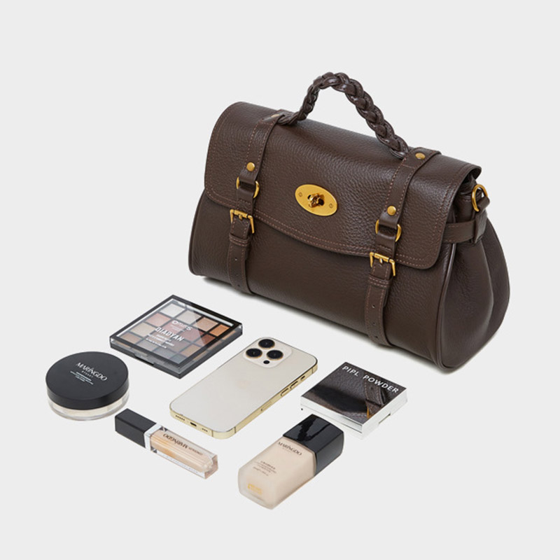 Sac à main en cuir de grain supérieur tressé pour femmes, avec bandoulière et quincaillerie dorée