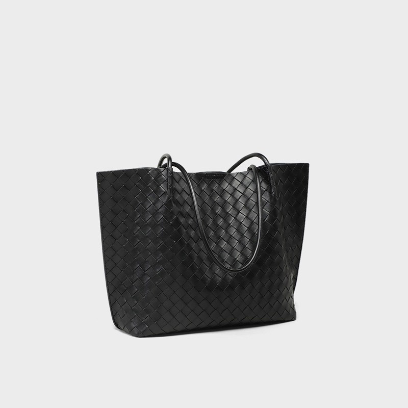 Minimalistische Damen gewebte geteilte Leder Umhängetaschen In Schwarz