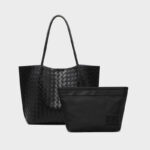 Minimalistische Damen gewebte geteilte Leder Umhängetaschen In Schwarz