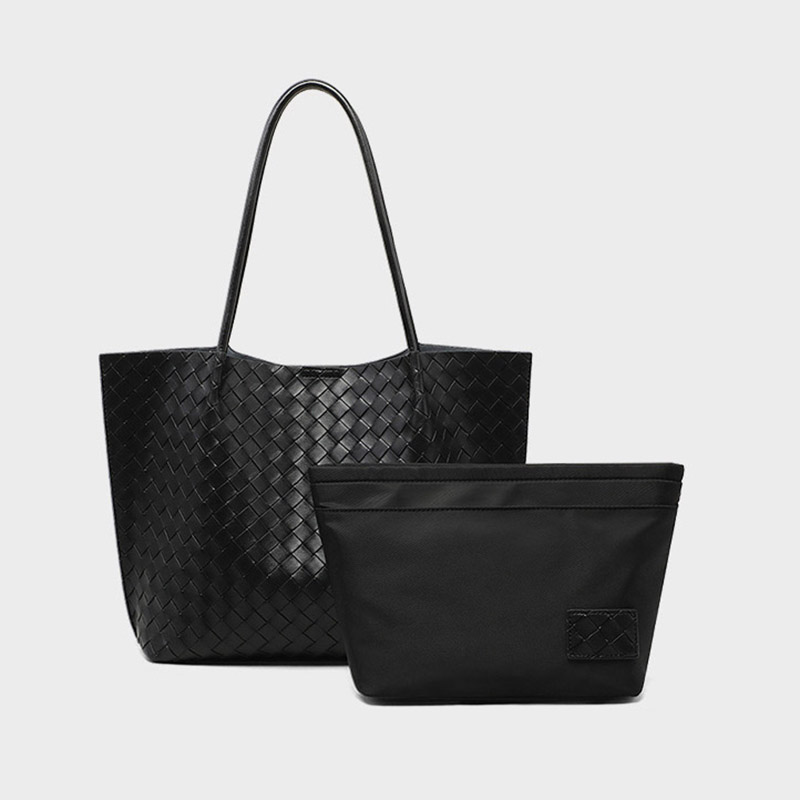 Minimalistische Damen gewebte geteilte Leder Umhängetaschen In Schwarz
