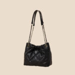 Women's Quilted Top Grain Leather Chain Shoulder Strap Bucket Handbags