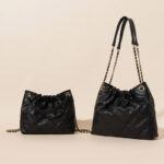 Women's Quilted Top Grain Leather Chain Shoulder Strap Bucket Handbags