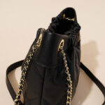 Women's Quilted Top Grain Leather Chain Shoulder Strap Bucket Handbags