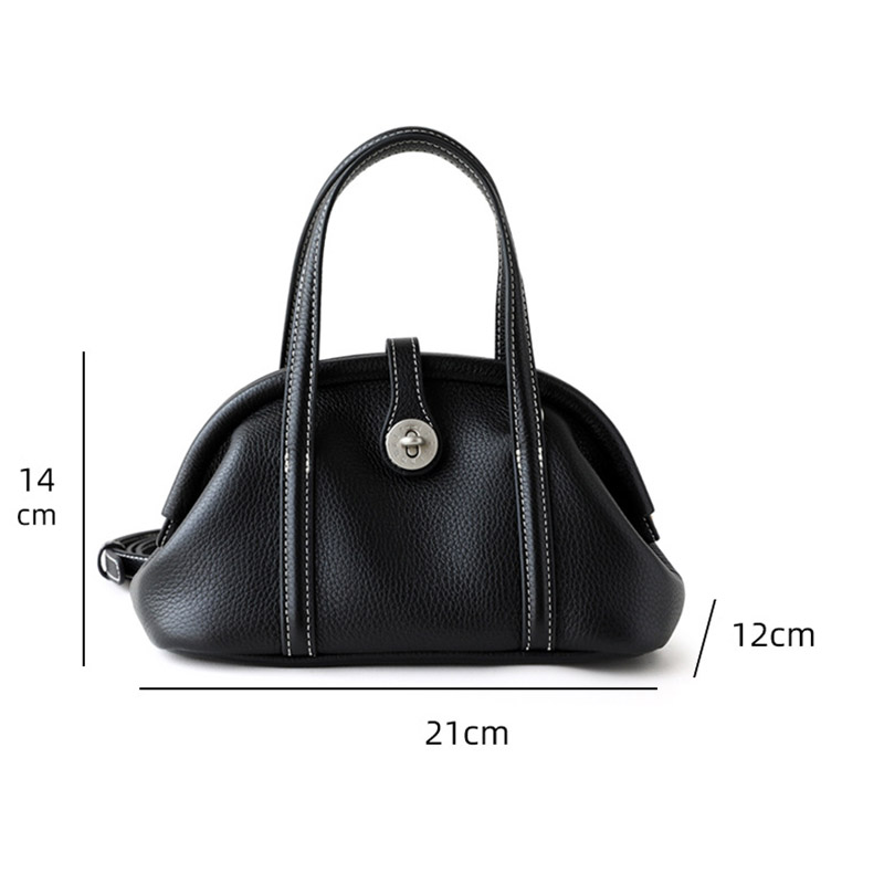 Sac à main à bandoulière en cuir de grain supérieur en forme de coquillage avec fermeture verrouillée pour femmes