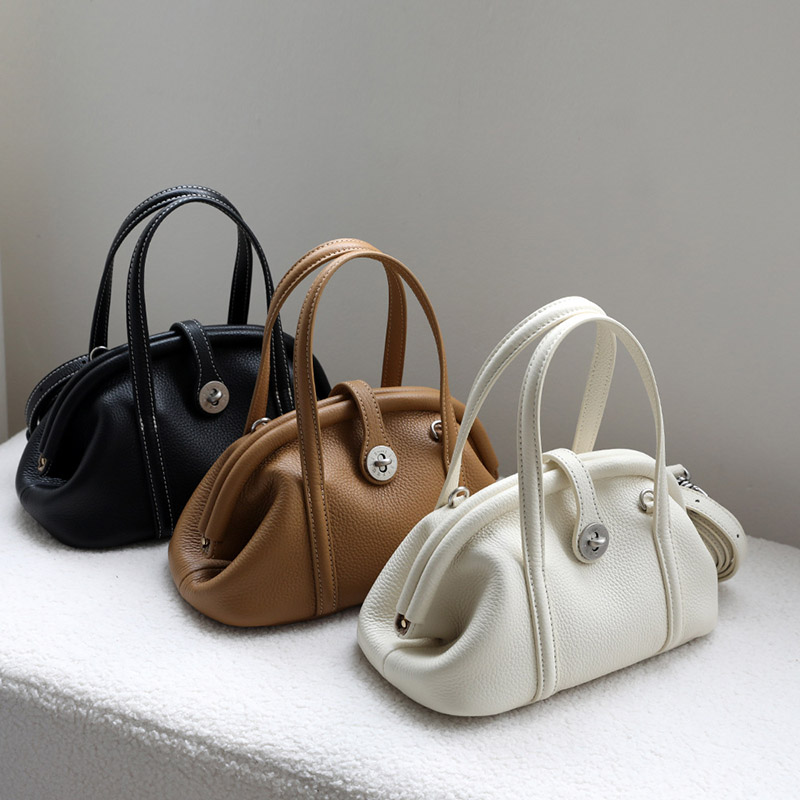 Sac à main à bandoulière en cuir de grain supérieur en forme de coquillage avec fermeture verrouillée pour femmes