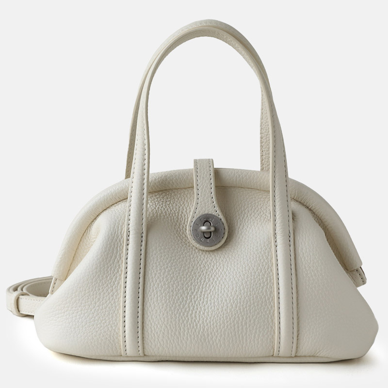 Sac à main à bandoulière en cuir de grain supérieur en forme de coquillage avec fermeture verrouillée pour femmes
