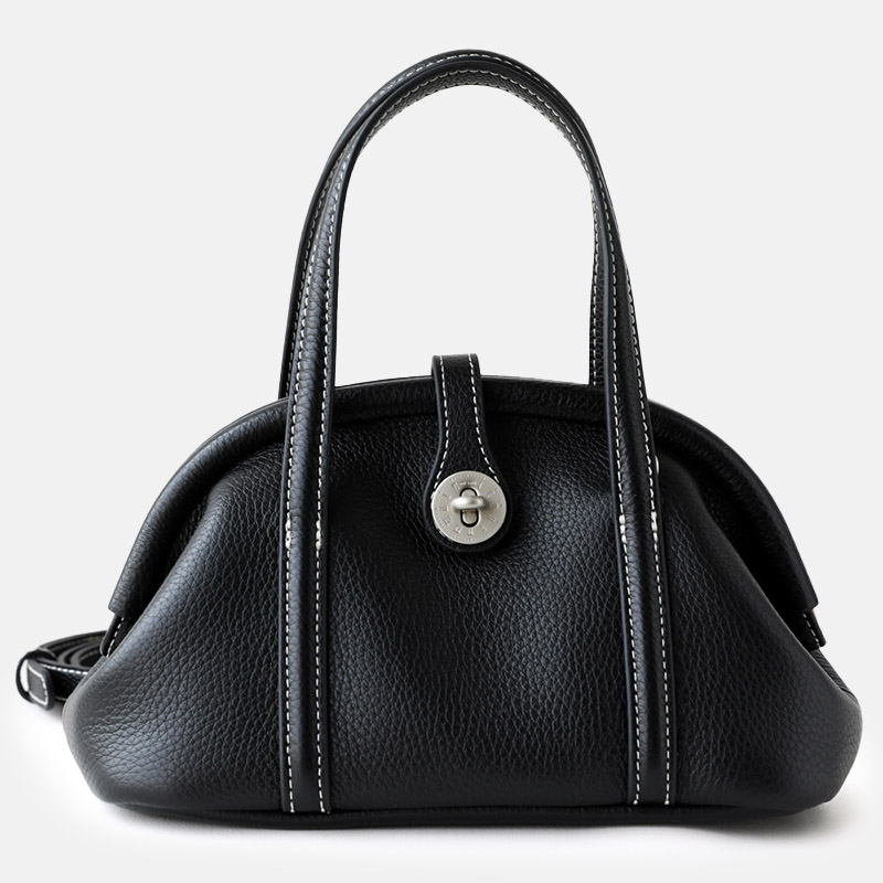 Women's Top-Grain Leather Shell Shaped Crossbody Strap Handbag With Lock Closure