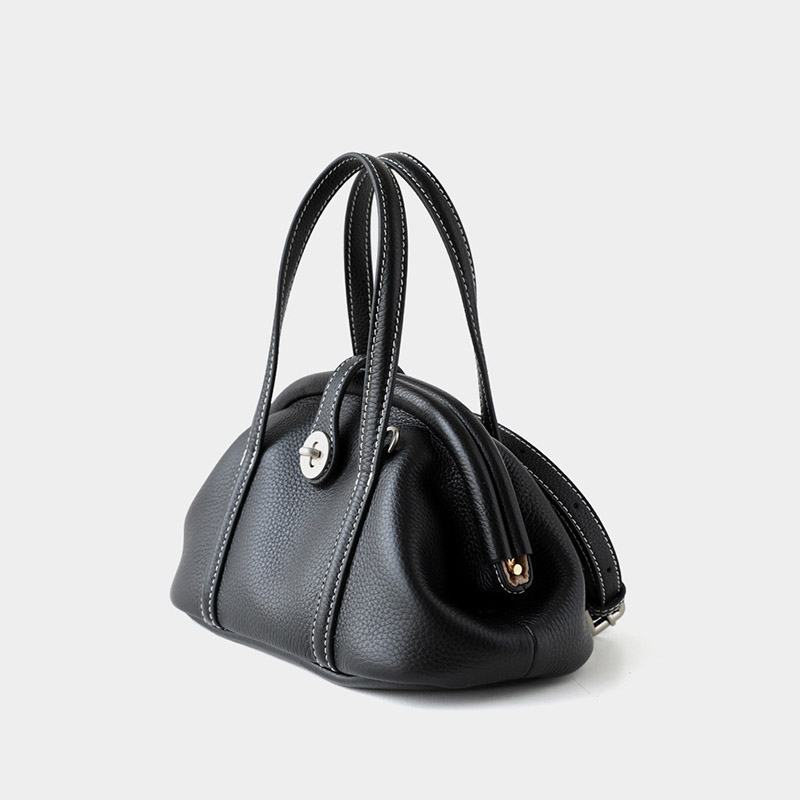 Sac à main à bandoulière en cuir de grain supérieur en forme de coquillage avec fermeture verrouillée pour femmes