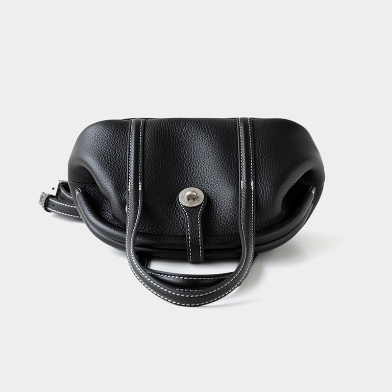 Sac à main à bandoulière en cuir de grain supérieur en forme de coquillage avec fermeture verrouillée pour femmes