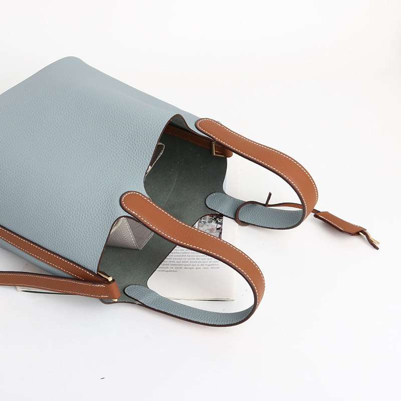 Women's Vintage Top-Grain Leather Bucket Handbag With Lock Closure