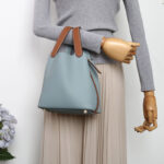 Women's Vintage Top-Grain Leather Bucket Handbag With Lock Closure