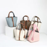 Women's Vintage Top-Grain Leather Bucket Handbag With Lock Closure