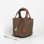 Women's Vintage Top-Grain Leather Bucket Handbag With Lock Closure