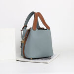 Women's Vintage Top-Grain Leather Bucket Handbag With Lock Closure