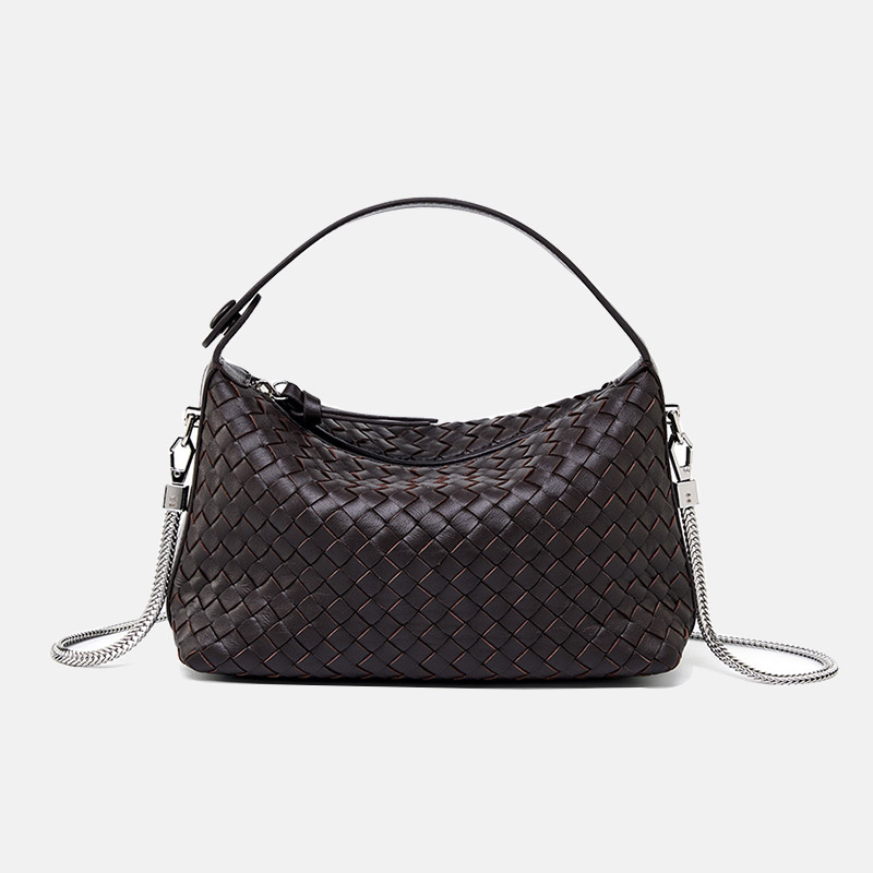 Sacs à main à bandoulière en peau d'agneau tissée avec chaîne en forme d'oreiller