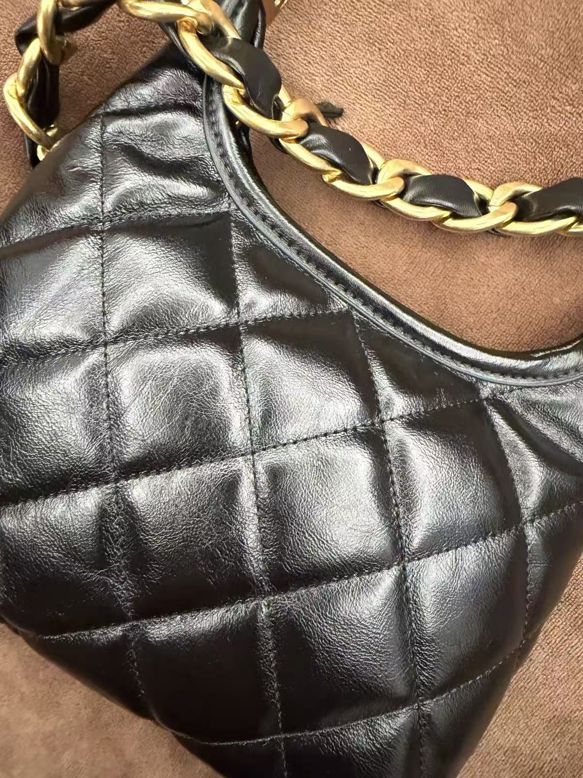 Femmes Vintage Quilted Oiled Wax Cowhide Leather Shoulder Hobo Bag In Chain Strap photo review