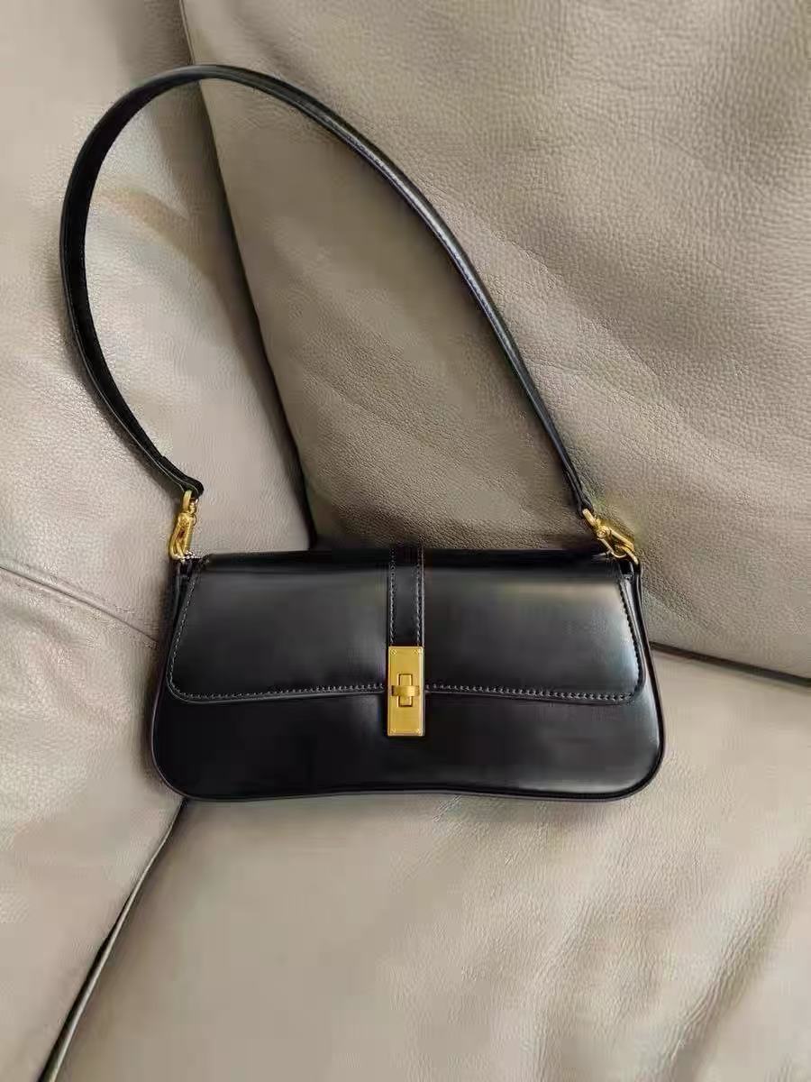 Damen Echtleder Schloss Schnalle Crossbody Schultertasche Baguette Bag In Vintage photo review