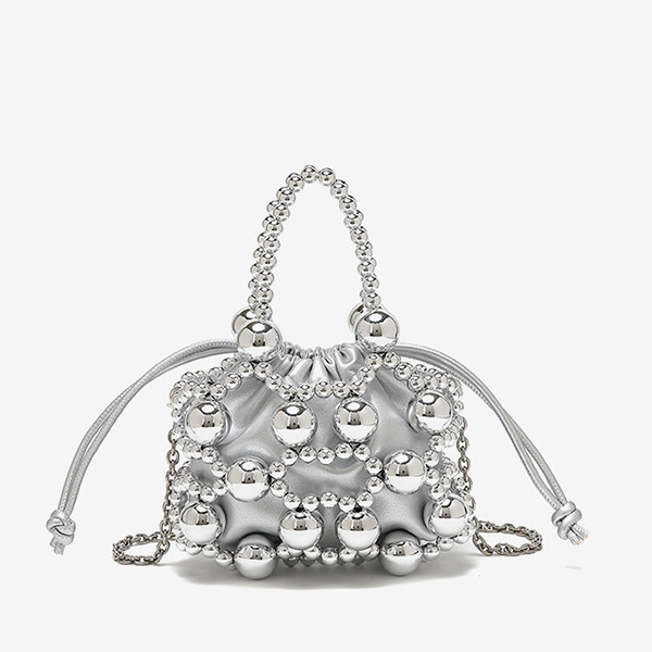 Women's Acrylic Beaded Hollow Evening Clutch Handbag with Chain Strap