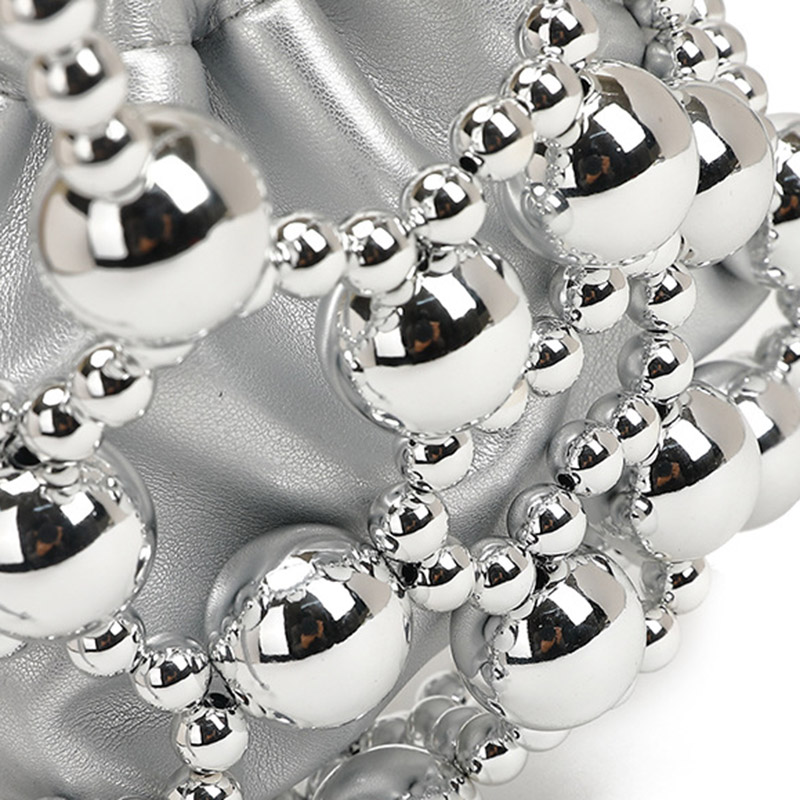 Women's Acrylic Beaded Hollow Evening Clutch Handbag with Chain Strap