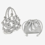 Women's Acrylic Beaded Hollow Evening Clutch Handbag with Chain Strap