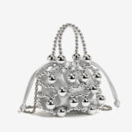 Women's Acrylic Beaded Hollow Evening Clutch Handbag with Chain Strap