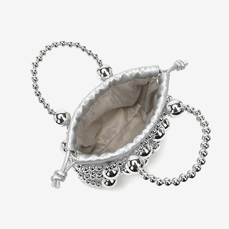 Women's Acrylic Beaded Hollow Evening Clutch Handbag with Chain Strap